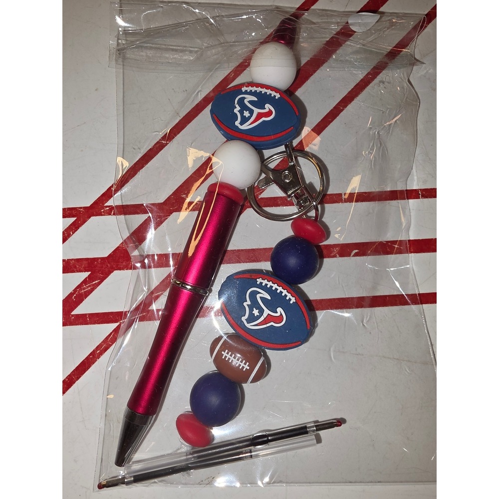 Houston Texans Beaded Pen and Keychain Set NFL Football Fan Gift Red Navy White